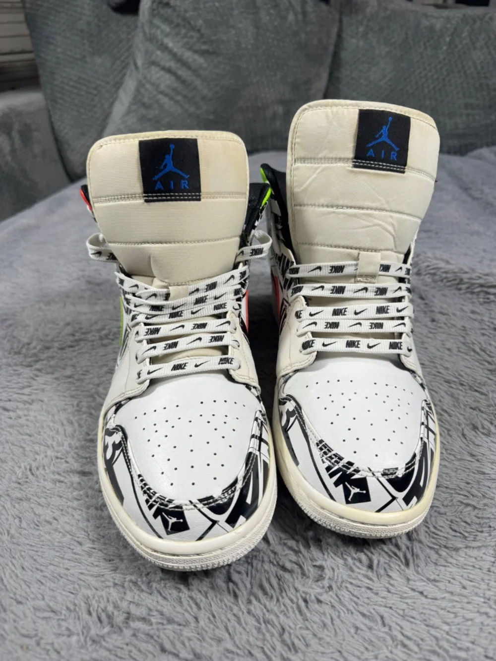 Jordan Air Jordan 1 Mid Shoes Men's 12 Multicolor All-Over Basketball 554724-119